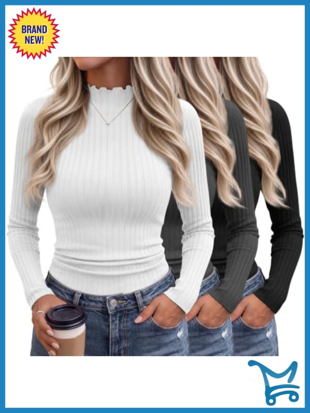 3 Pack Women's Ribbed Mock Turtleneck Long Sleeve Slim Fit Tops